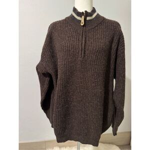 Columbia 100% Shetland wool brown 1/4 zipper knit thick  sweater L